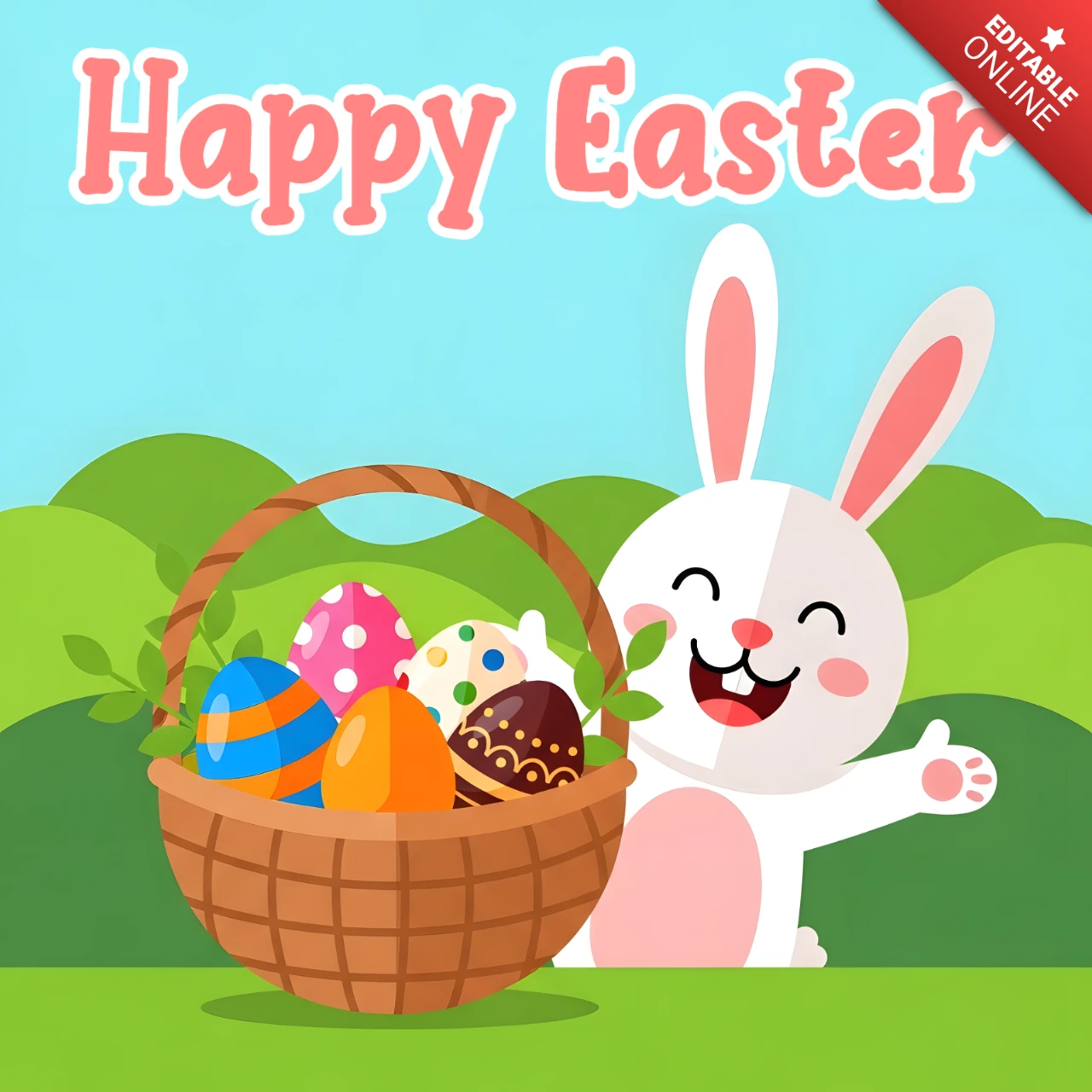 Plantilla de diseño de conejo de Pascua feliz para tarjetas de felicitación