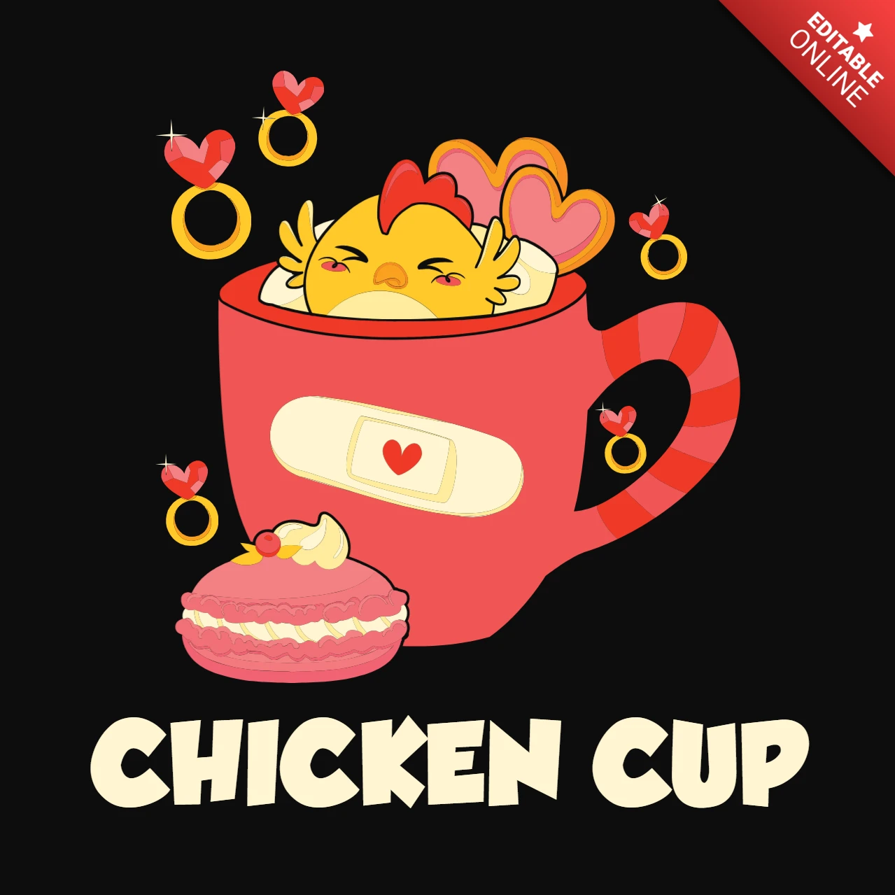 Kawaii chick cup valentine's day t-shirt design template