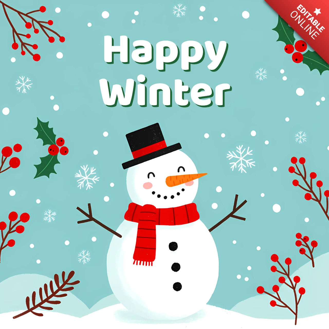 Winter-Schneemann-Designvorlage für Weihnachtsgrüße Karten