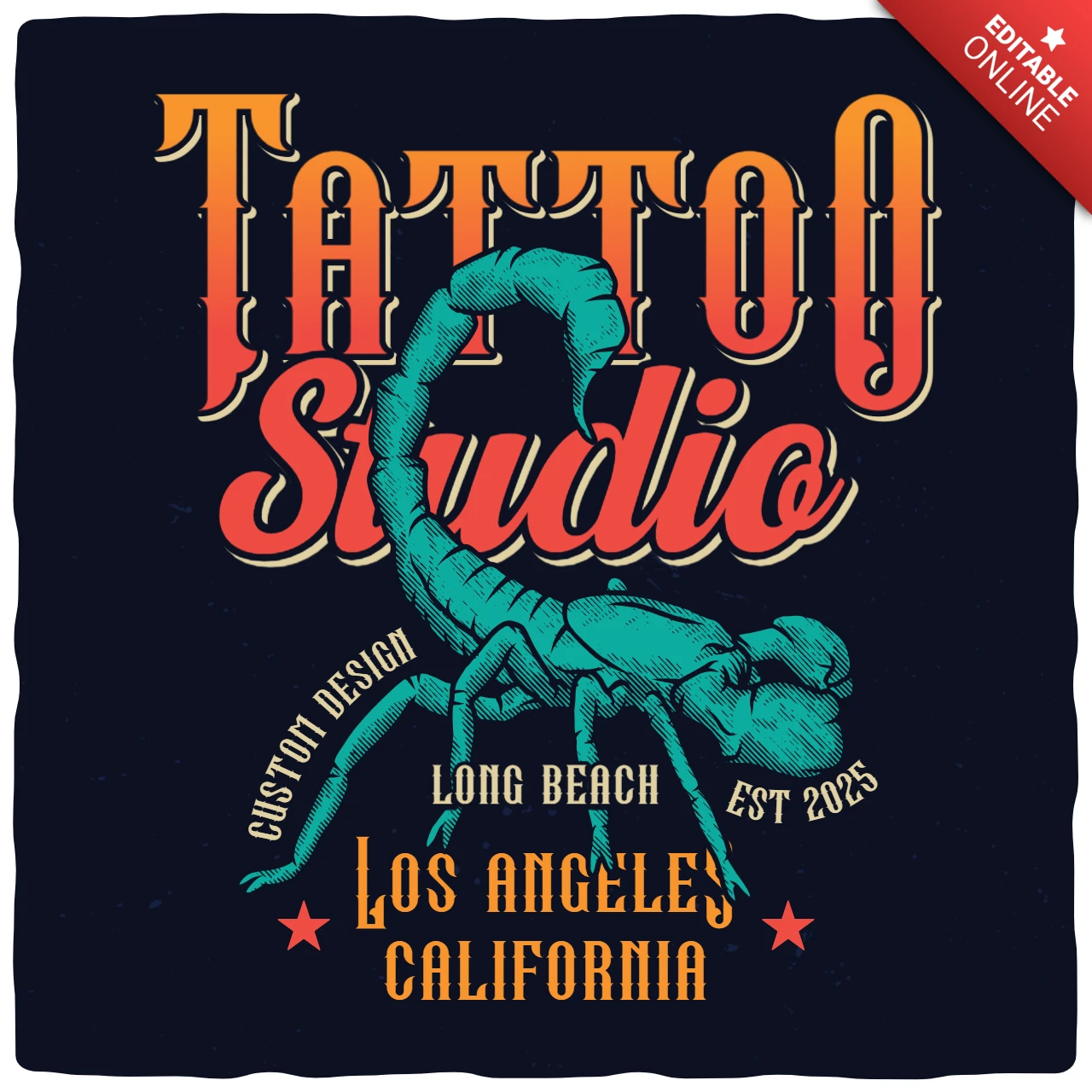 Scorpion Tattoo Studio T-shirt Design Template