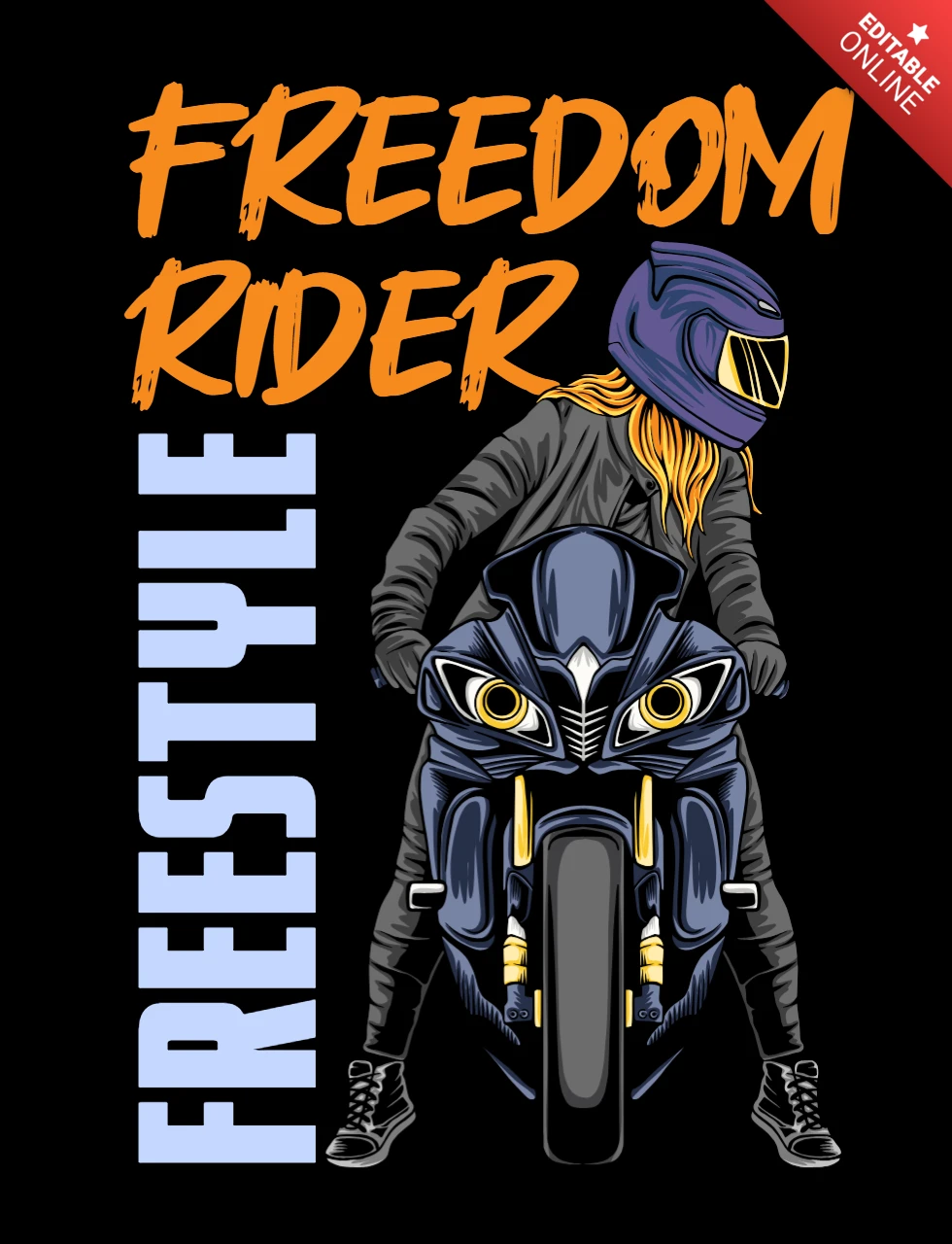 Graphique de motard rebelle Freedom Rider avec un modèle de design de vêtements en typographie rétro freestyle