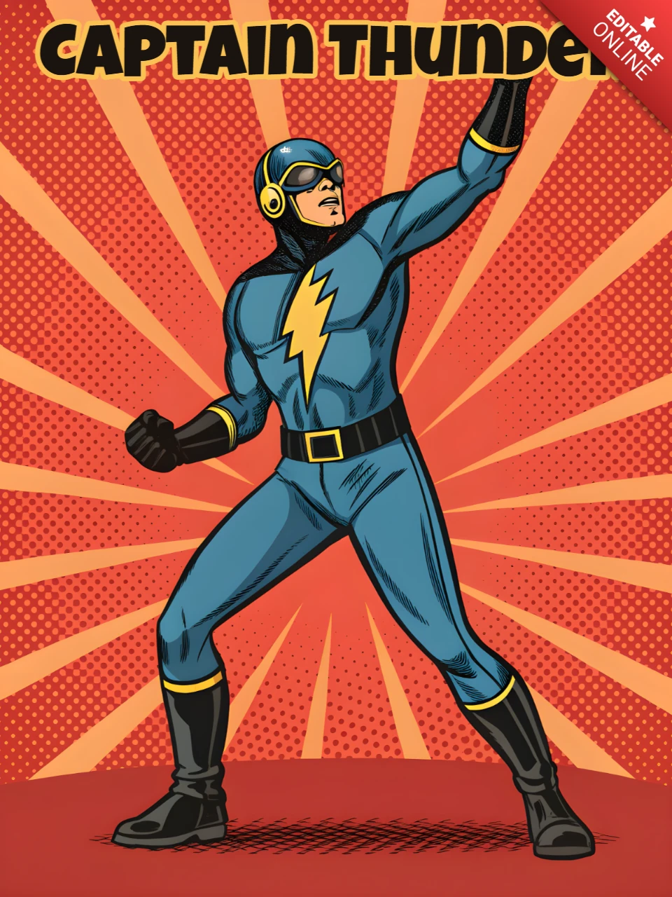 Modello di design di supereroe in stile fumetto per manifesti