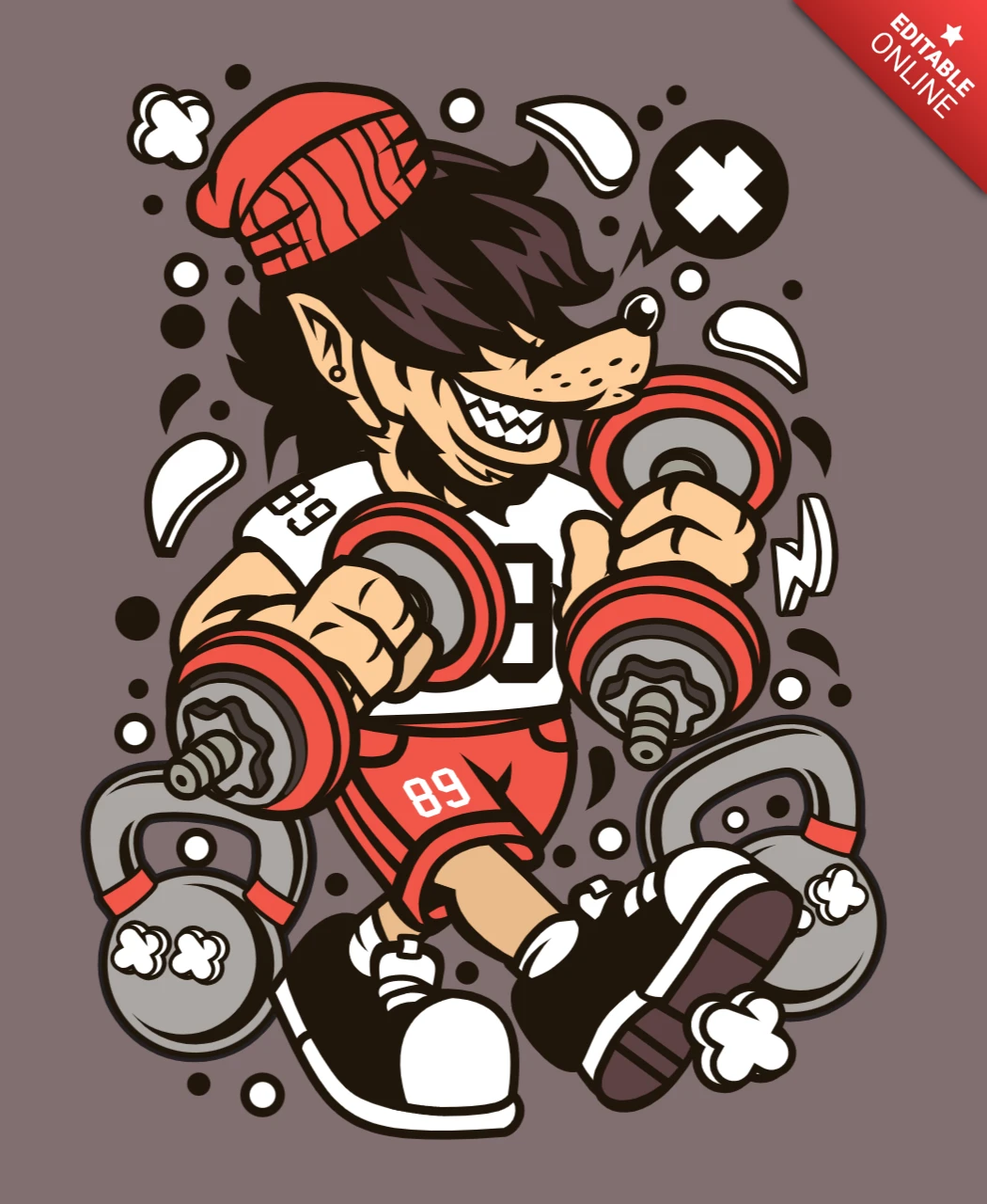 Wolf Fitness Cartoon Character Poster Design Template