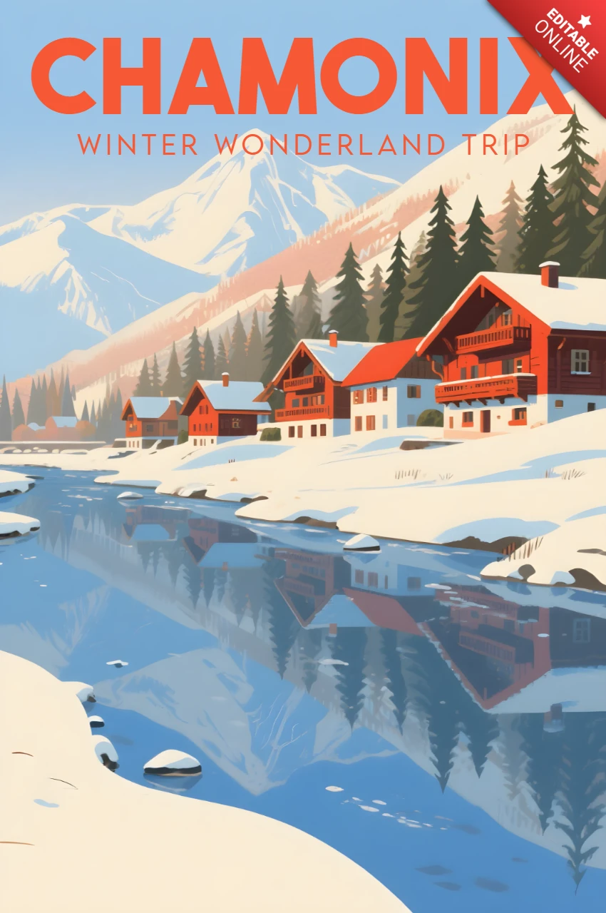 Chamonix Winterwunderland Reisevorlage für Reiseposter