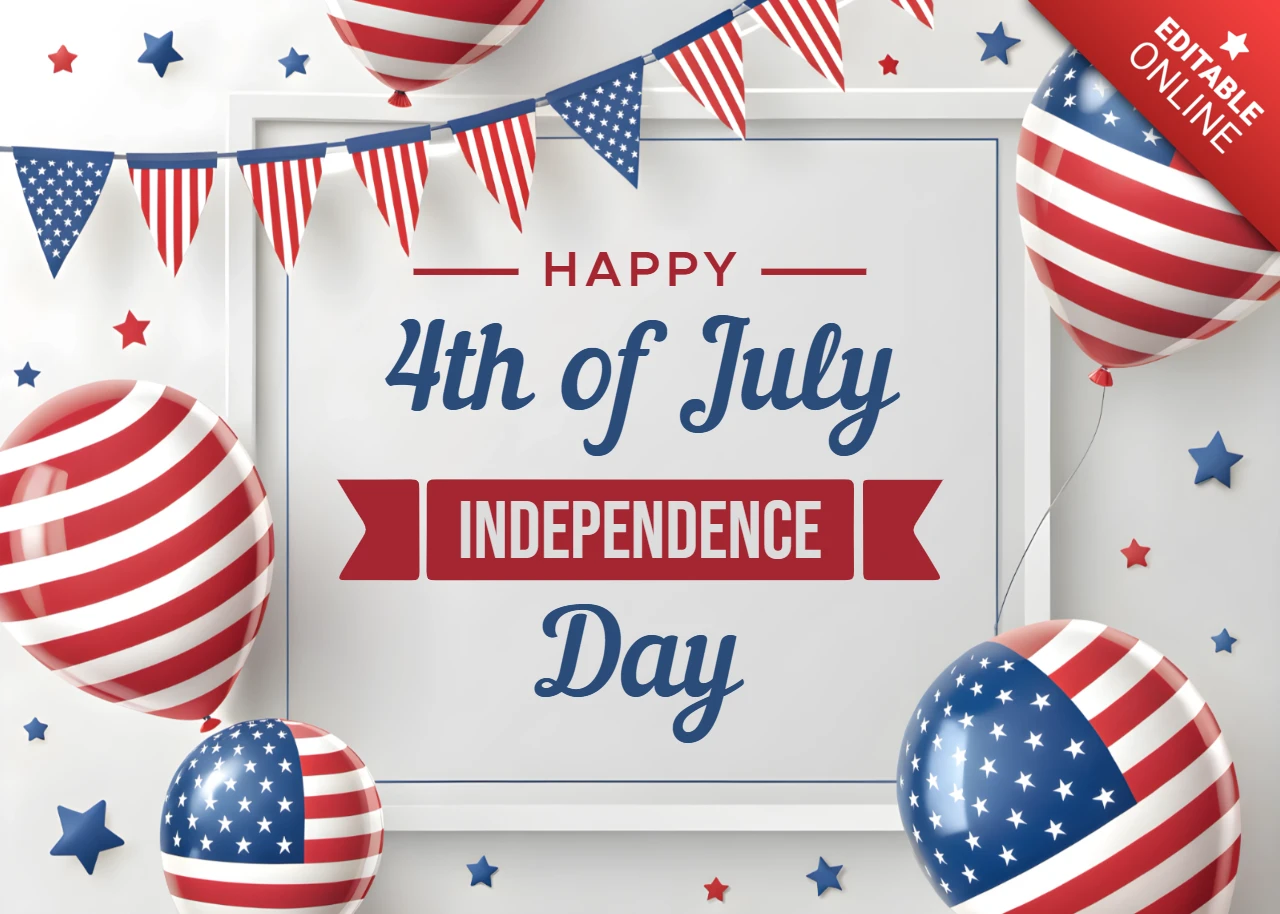 4th of July Independence Day Celebration Template with Patriotic Balloons Design