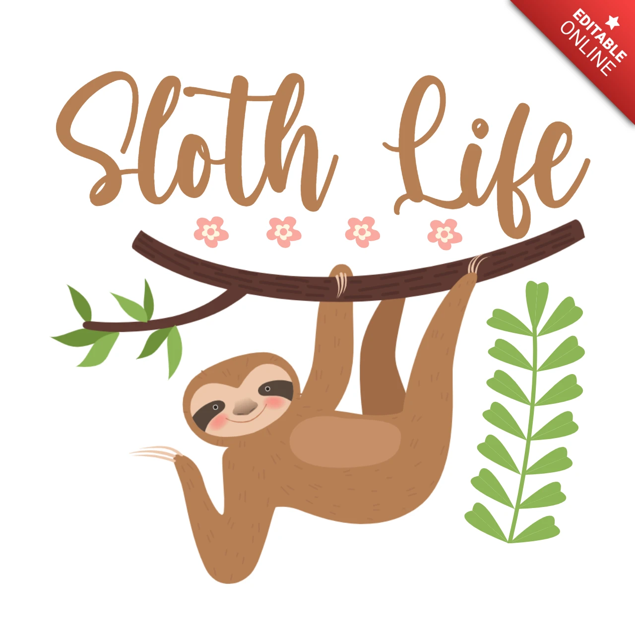 Speels opknoping luiaard leven schattige kleding ontwerpsjabloon