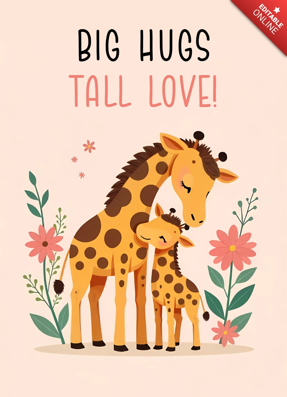 Big hugs tall love - modèle de girafe éditable
