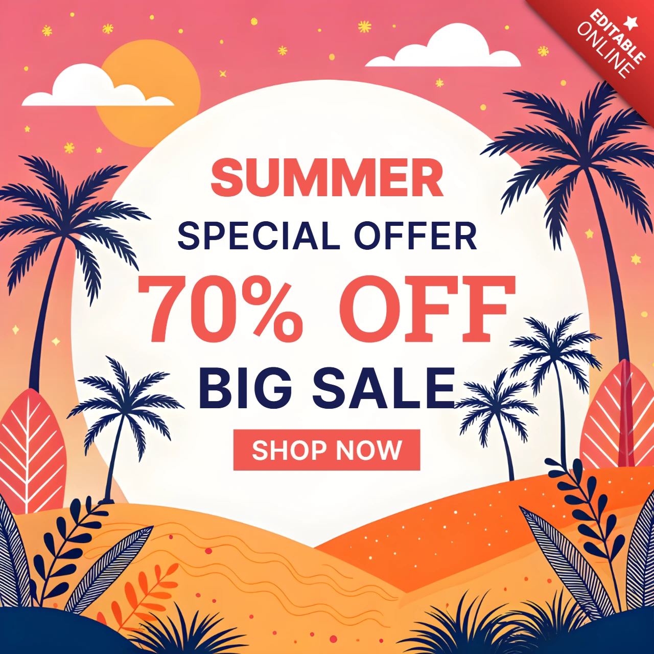Summer Sale Design Template with Tropical Vibes and Bold Typography