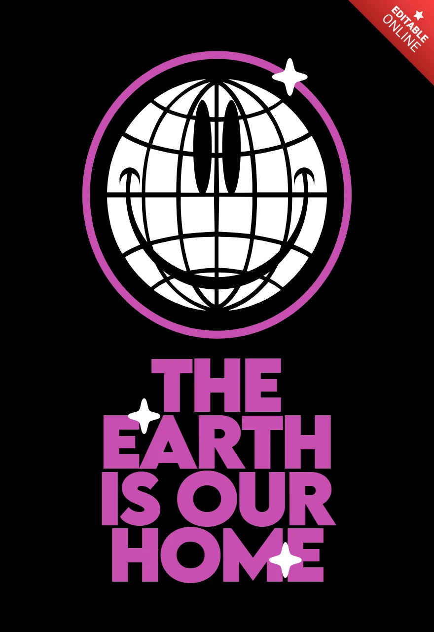 A Terra é nosso lar sorriso globo com estrelas t-shirt design template
