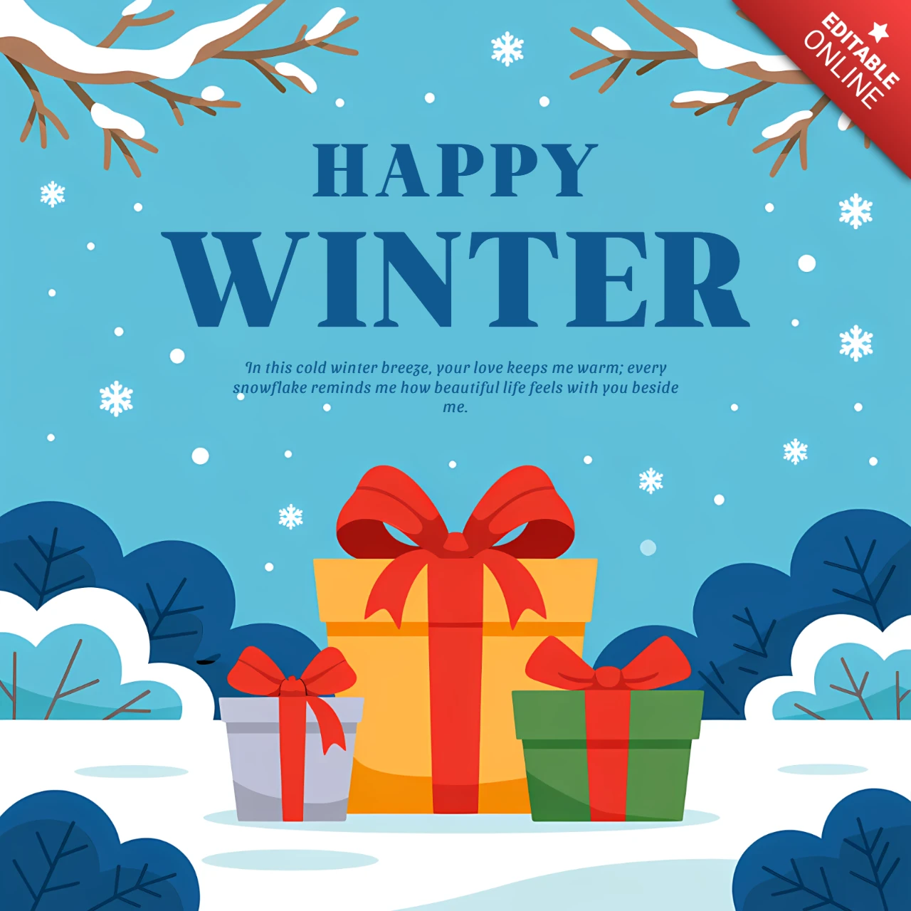 Winterferien Geschenkkarton-Designvorlage für saisonale Grußkarten