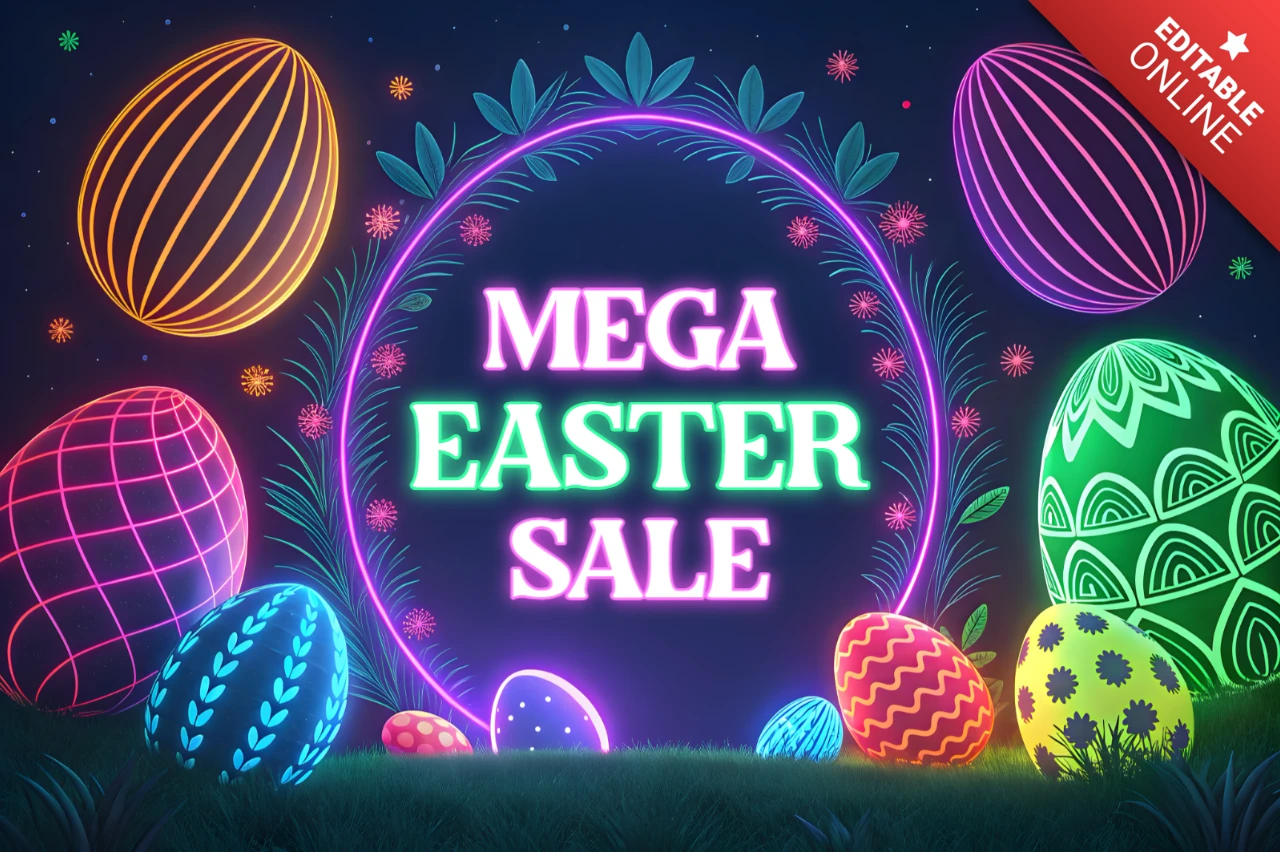 Modèle de conception de vente de Pâques en néon pour les promotions festives