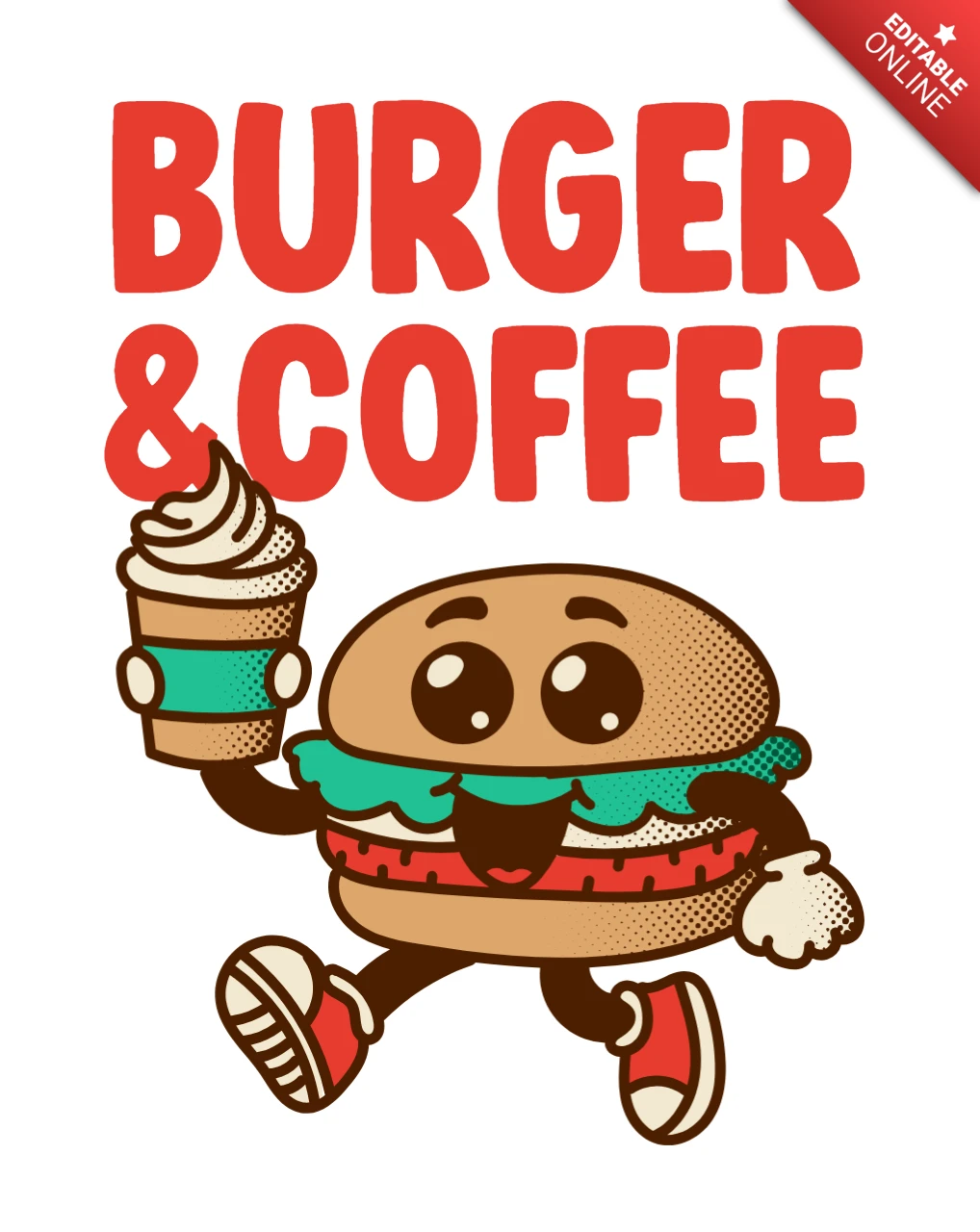 Modèle de design de personnage ludique de burger et de café
