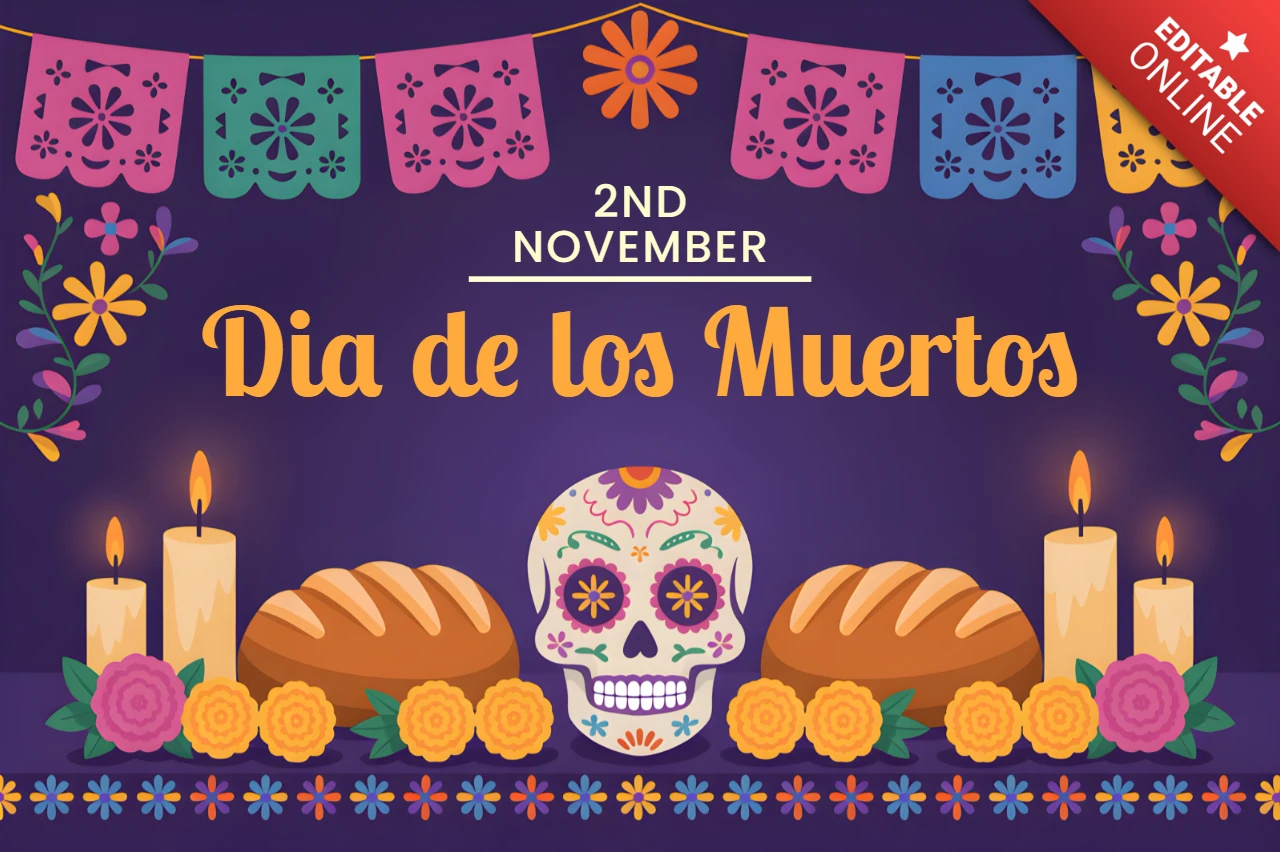 Design del Dia de los Muertos per manifesti festivi con teschi colorati e candele