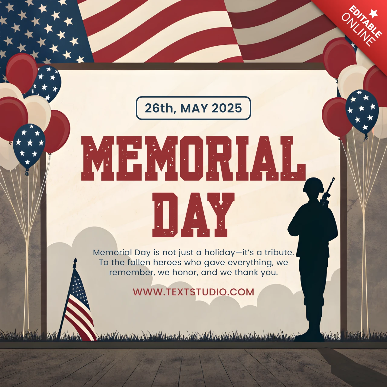Patriotic Memorial Day Celebration Template - Editable Design for Tribute Events