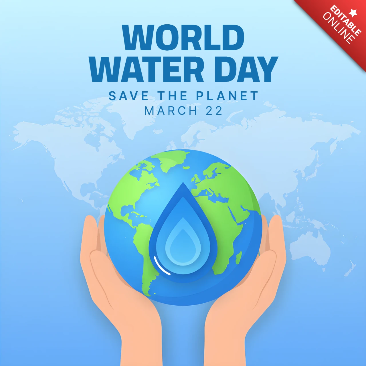 Día Mundial del Agua 2026, manos sosteniendo un globo con un diseño de gota de agua promoviendo agua limpia y conciencia ambiental.