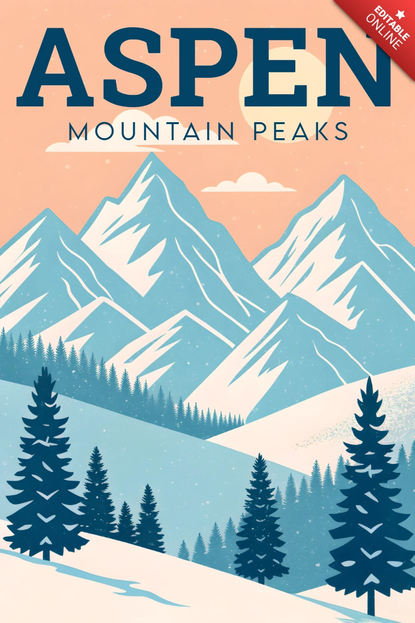Aspen Mountain Peaks Design for Retro Flat Posters Print
