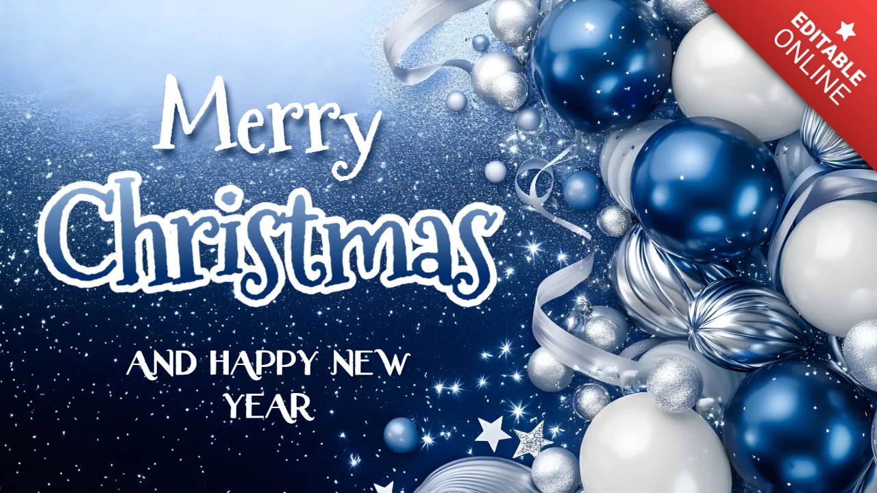 Modèle de carte de vœux de Noël festive, bleue et argentée