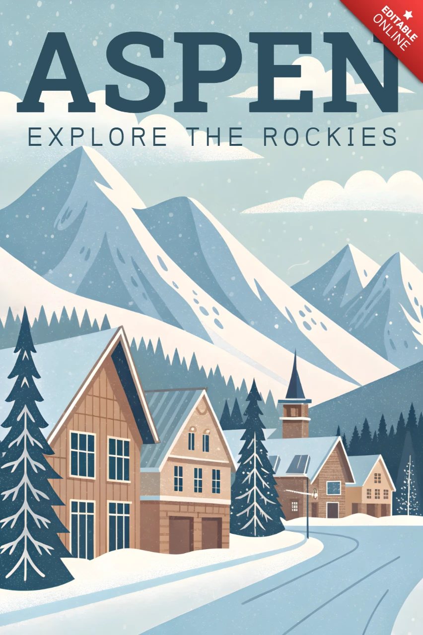 Aspen Mountain Landscape Design for Retro Flat Travel Posters Print