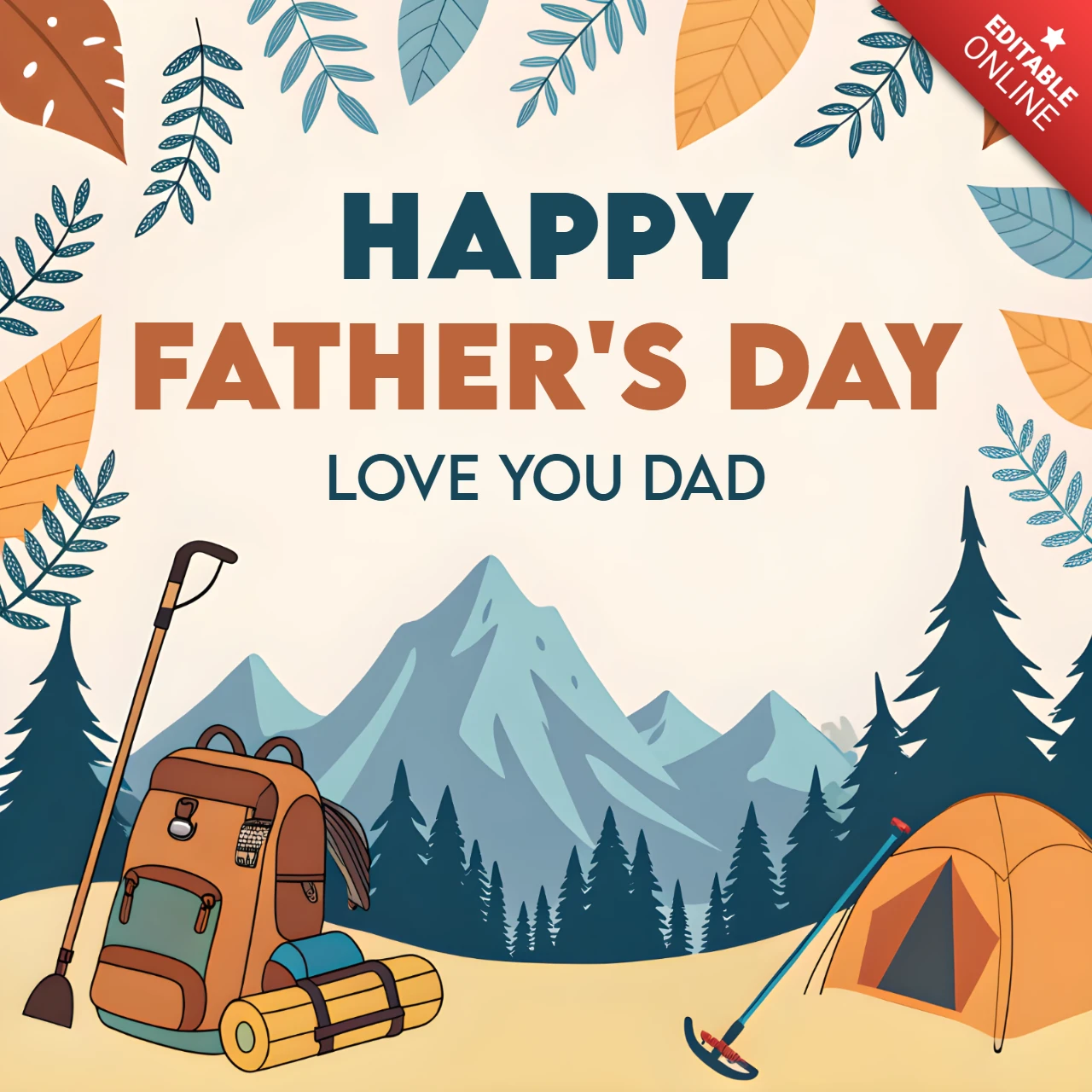 Happy Father's Day Wishes Template with Nature Elements for Adventurous Dads