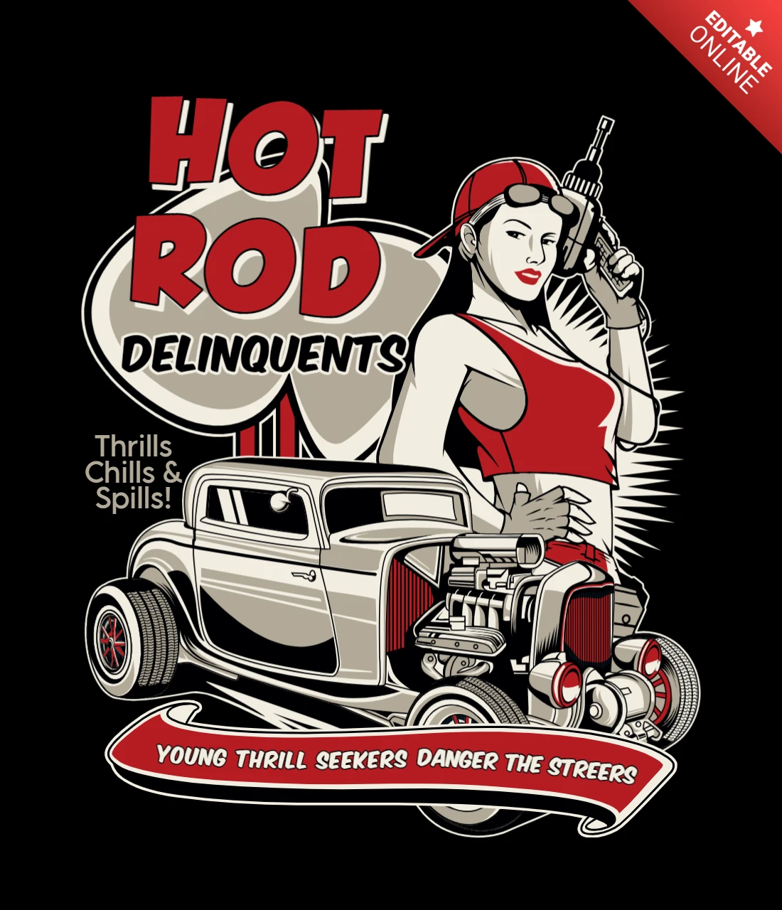 Modello di design per maglietta Hot Rod con ragazza