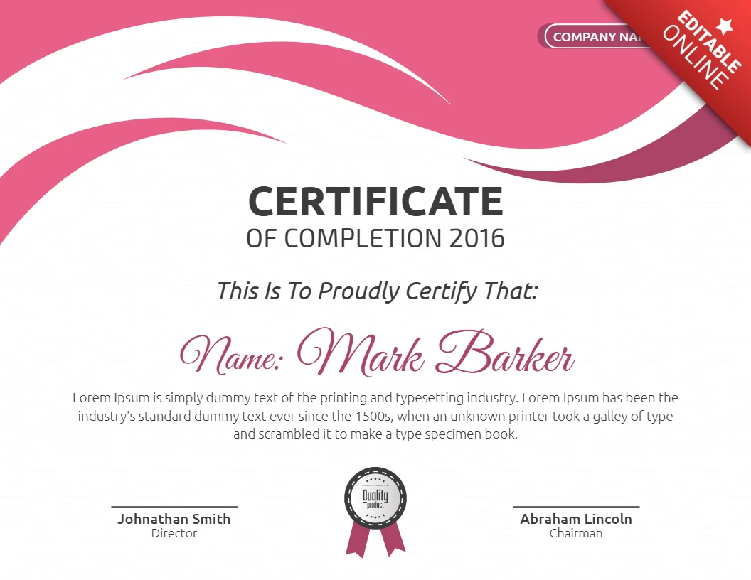 Modern Corporate Employee Certificate Of Completion Post Design Template