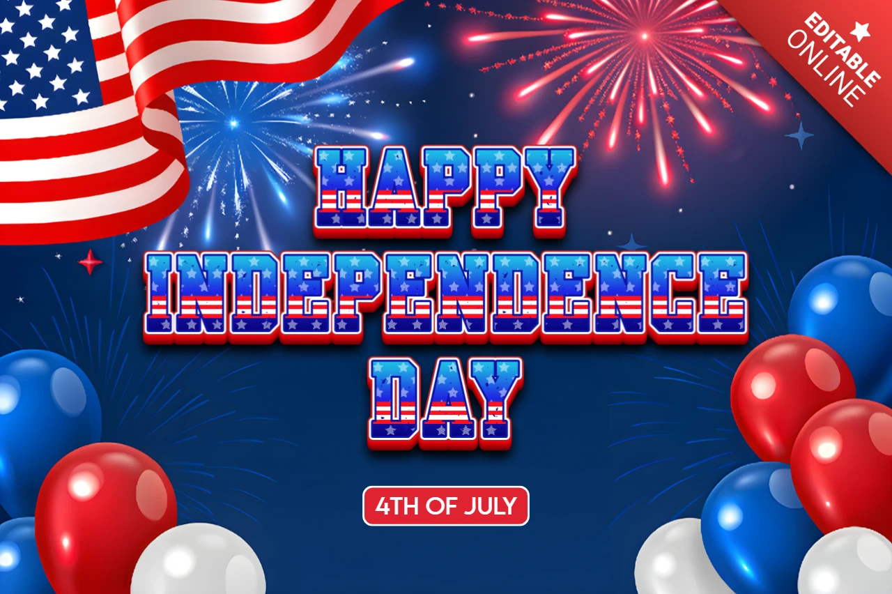USA Independence Day Greeting Card Template with Action Movie Style 3D Design