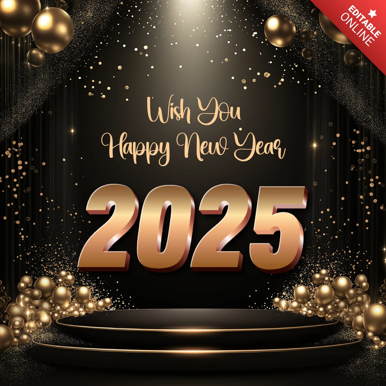 Golden 2025 New Year Wishes Instagram Post Design Template