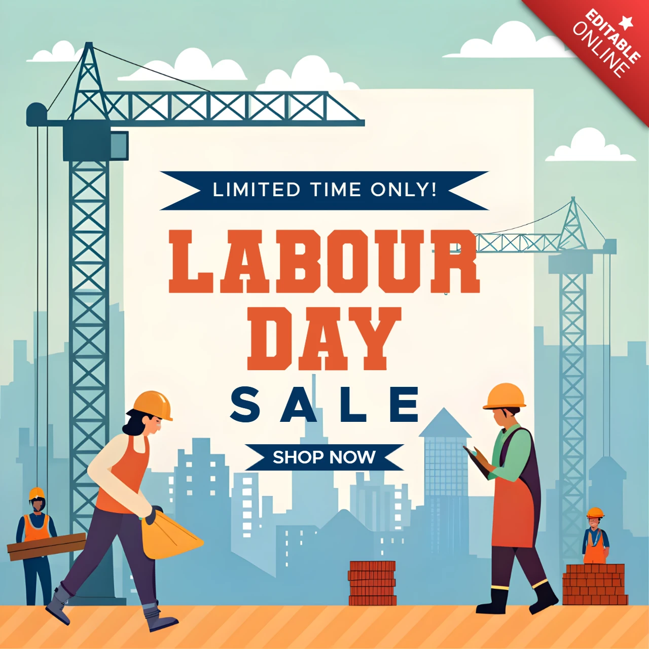 Modèle de conception pour la vente de la fête du travail - style plat moderne pour les graphiques promotionnels