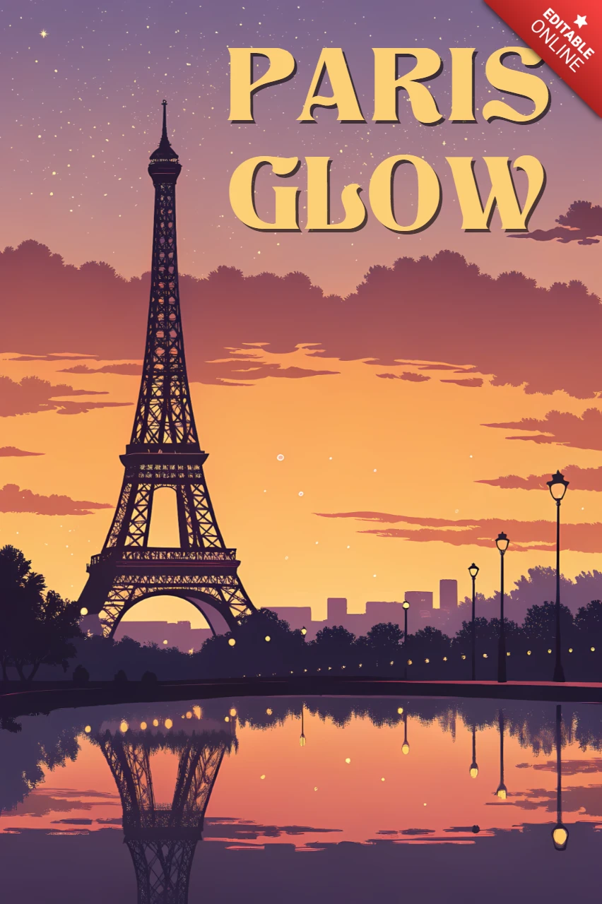 Paris Sunset Glow Design Template for Retro Flat Poster Art