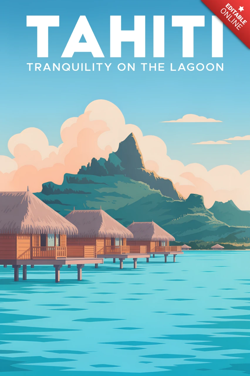Tahiti Blau Lagune Designvorlage für Reiseposter