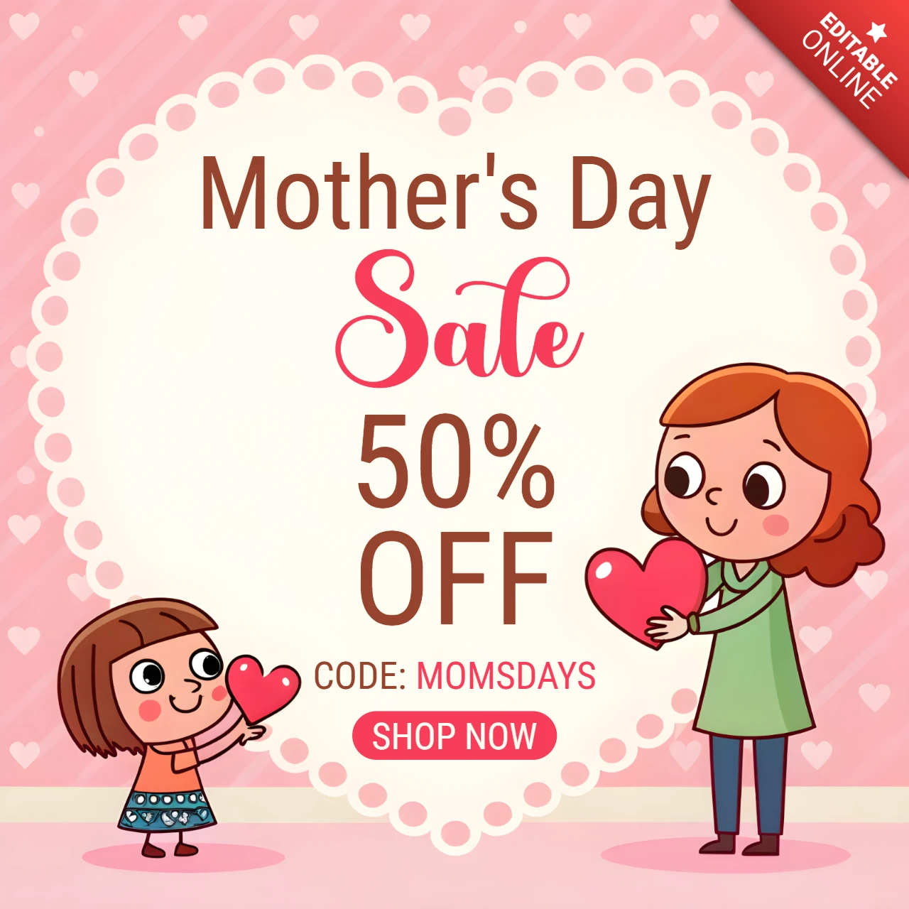Charming Mother's Day Sale Design Template with Cute Cartoon Characters