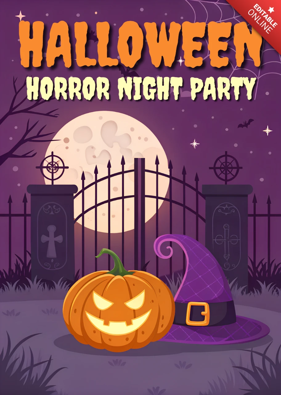 Spooky Halloween Party Design Template with Pumpkin and Witch Hat for Flyers