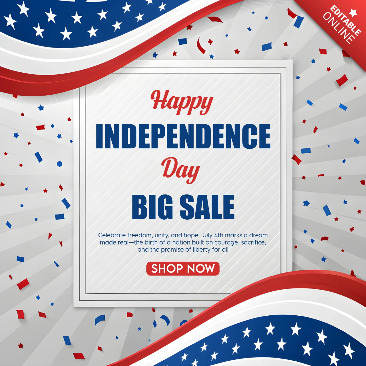 Template de design para venda do dia da independência com confetes