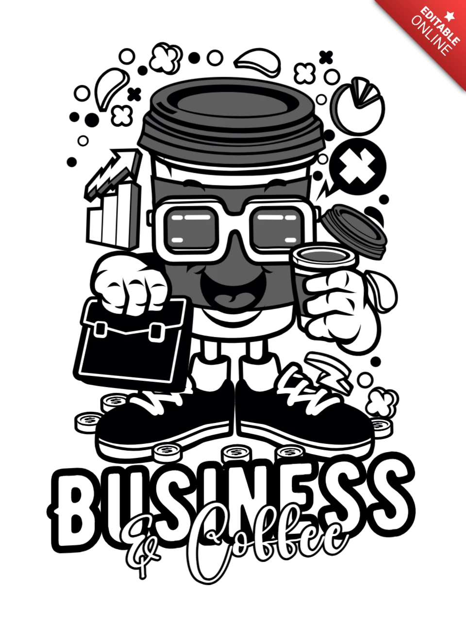 Modello di design per t-shirt per amanti del caffè e degli affari