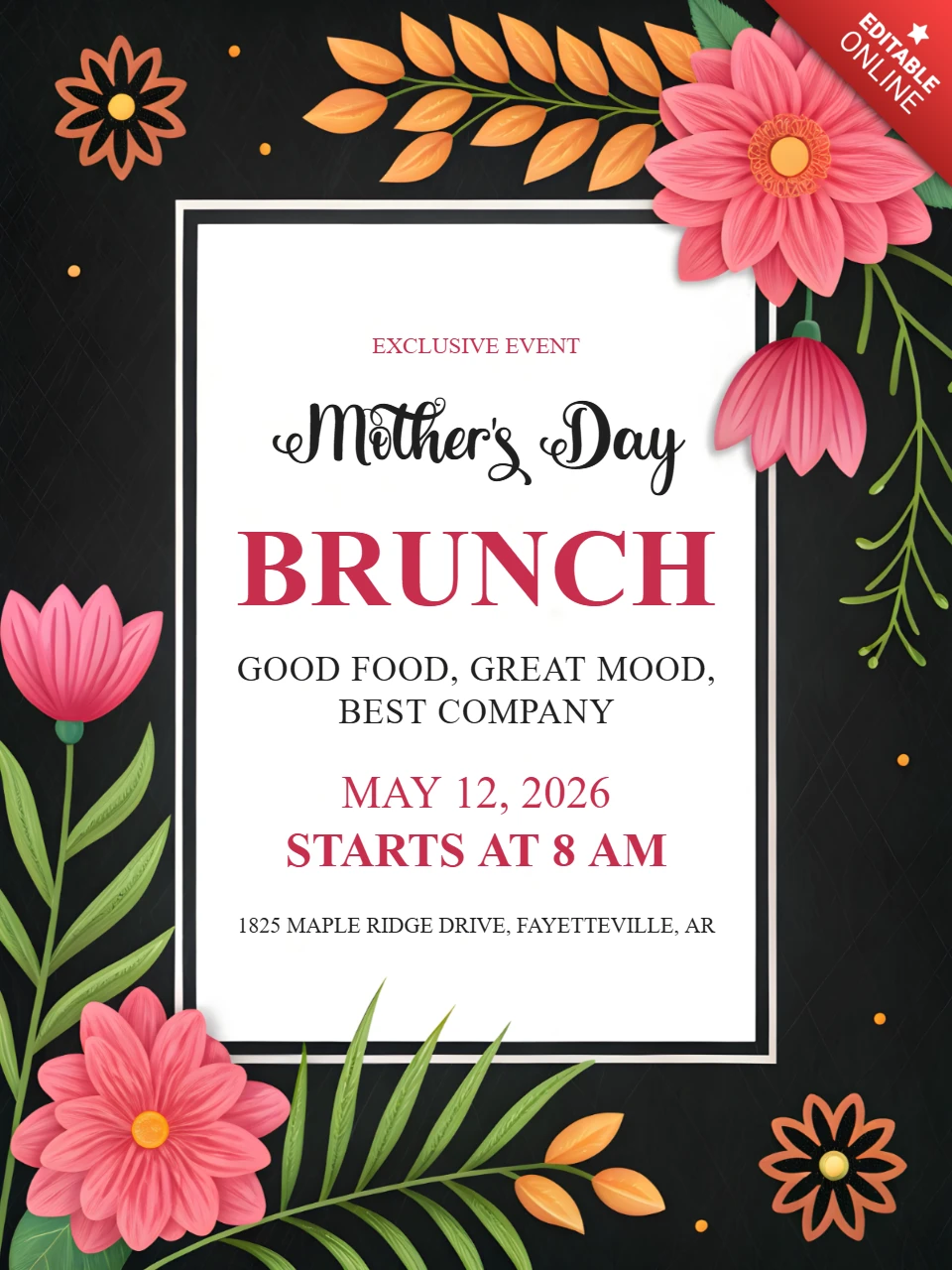 Floral Mother's Day Brunch Invitation Template - Elegant Design for Special Events