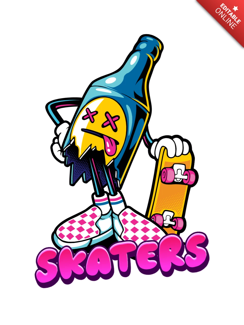 Modèle de mascotte de bouteille de patineur t-shirt design