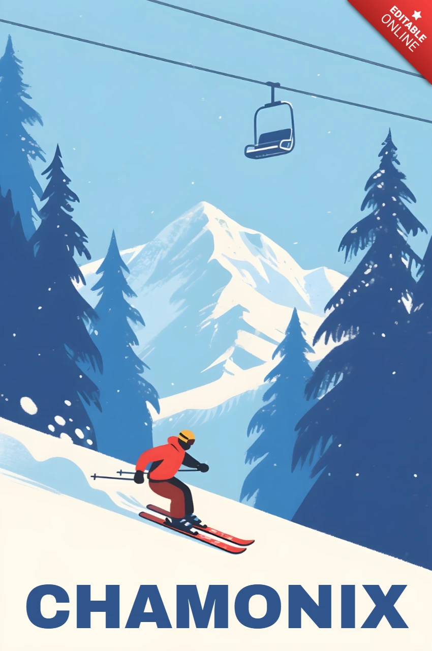 Vintage-Ski-Design für Chamonix-Wintersportplakate
