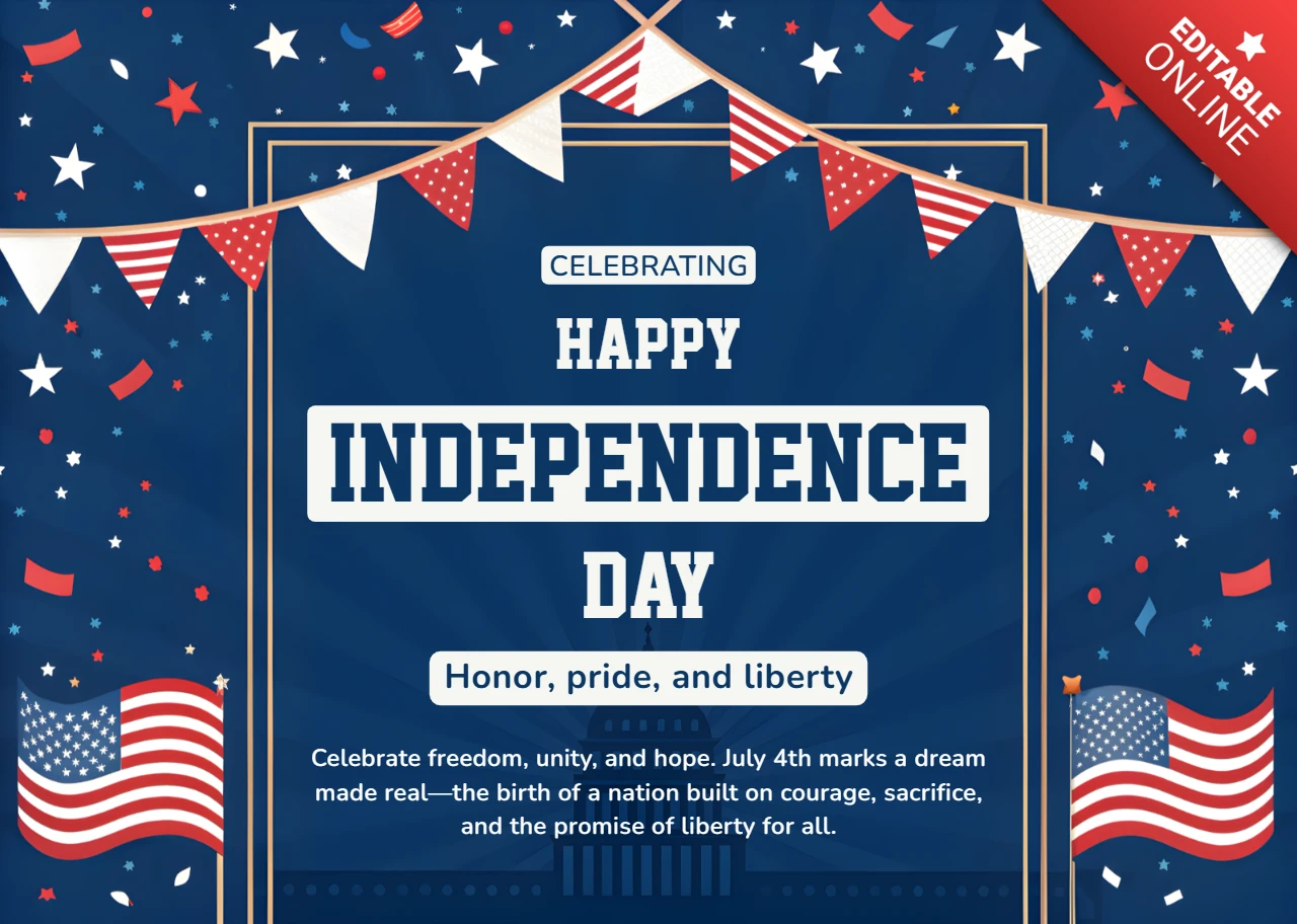 Dark Blue USA Independence Day Celebration Template with Bunting and Stars Design