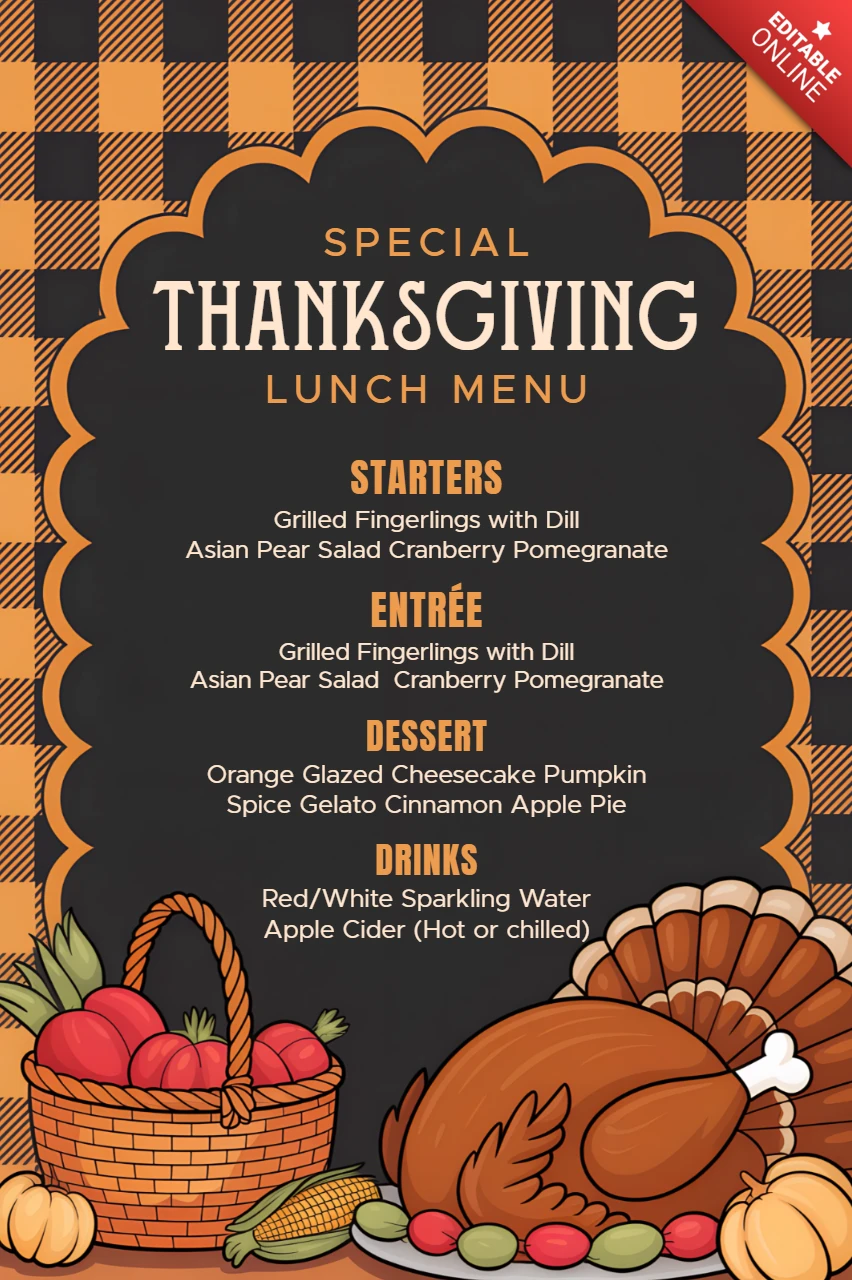 Thanksgiving Menu Design Template with Rustic Elements for Festive Events
