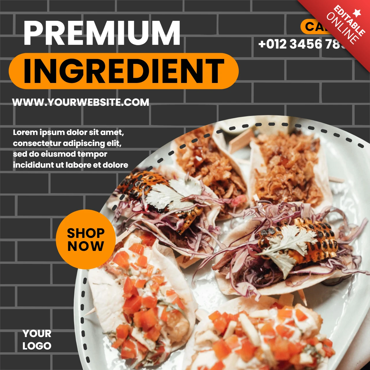 Street food brick wall collage instagram post design template