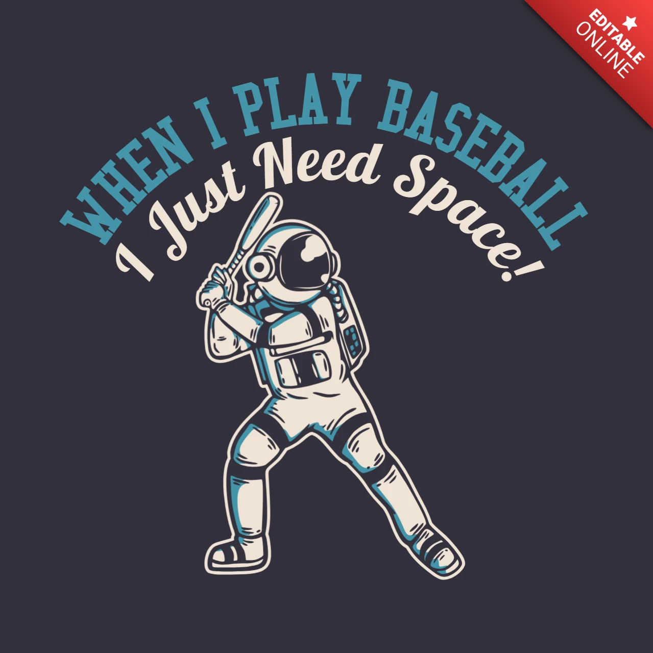 Astronaut Playing Baseball Vintage T-shirt Design Template