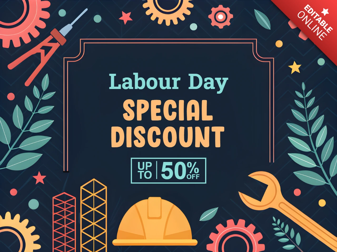 Labour Day Discount Template Design with Industrial Elements