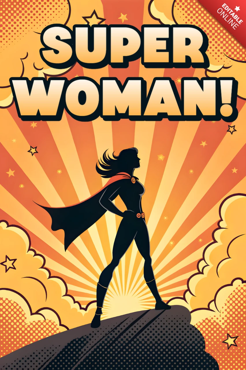 Design template per poster di pop art supereroina eroica