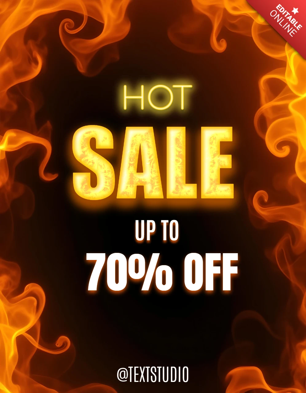 Fiery Hot Sale Banner Design Template – Save Up to 70% Off