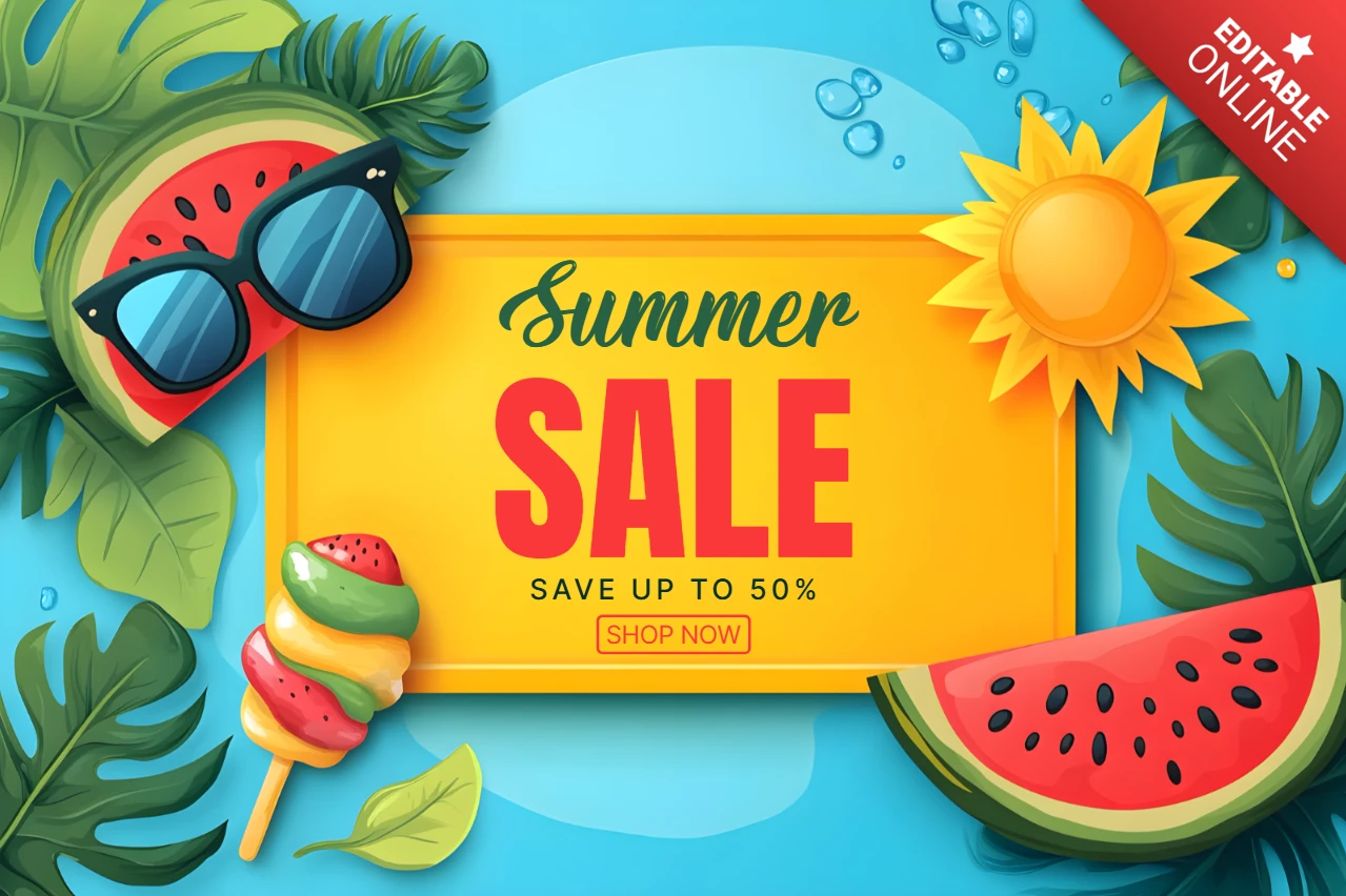 Vibrant Summer Sale Design Template – Editable Tropical Style for Promotions