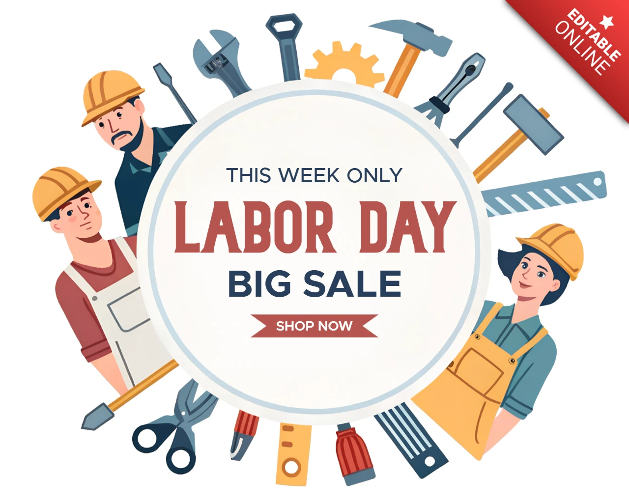 Labor Day Big Sale Design Template - Colorful Cartoon Style for Promotions