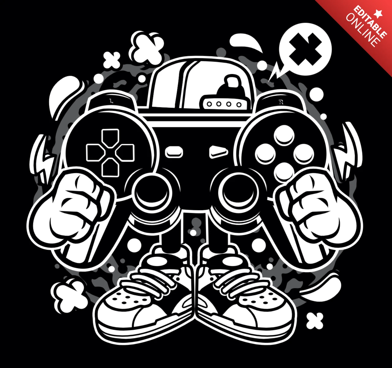 Street Gamer Cartoon Character T-shirt Design Template