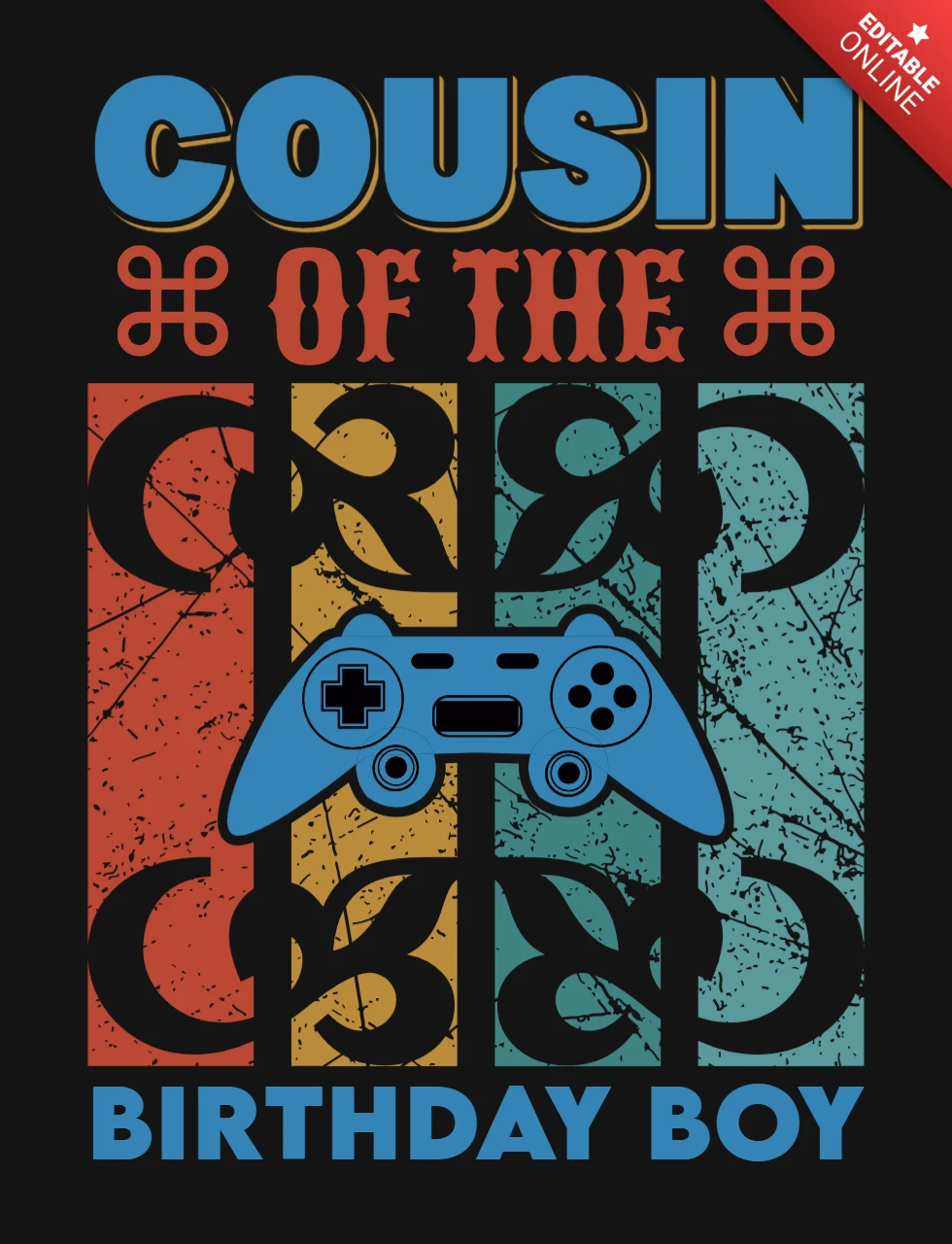 Primo del cumpleañero gaming quote t-shirt design template