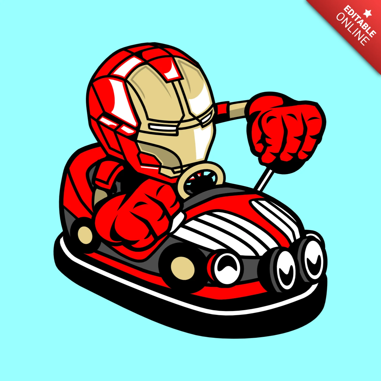 Iron Man Bumper Car Toy Cartoon Character T-Shirt Design Template