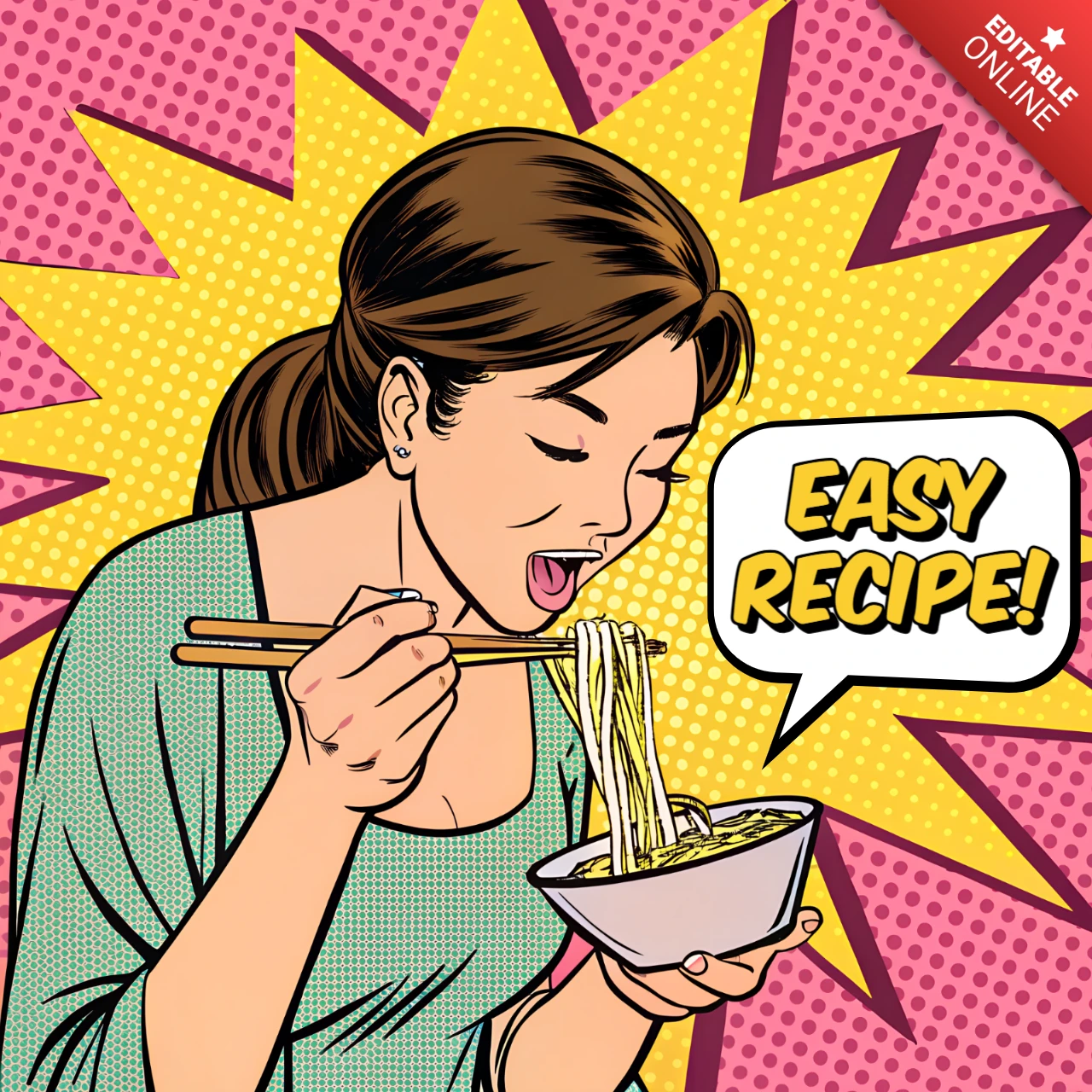 Template de design de receita em pop art para blog de culinária ou cartaz de comida